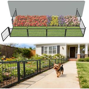 FXW Garden Fence Outdoor for The Yard 17in(H) x 19.6ft(L) Heavy Duty Metal Animal Barrier for Dog, No Dig Decorative Dog Fence, 8 Panels, Black