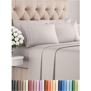 Queen 6 Piece Sheet Set - Comfy Breathable & Cooling - Ultra-Soft Hotel Luxury Bedding Set w/ 8-16 Inch Deep Pockets - 1 Flat & 1 Fitted Sheet & 4 Pillowcases - Wrinkle Free & Easy Care - Light Grey