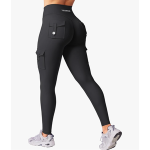 YEOREO CoreFlex Workout Cargo Leggings with Pockets for Women Hidden Scrunch Butt Lifting Leggings Gym Yoga Pants Medium