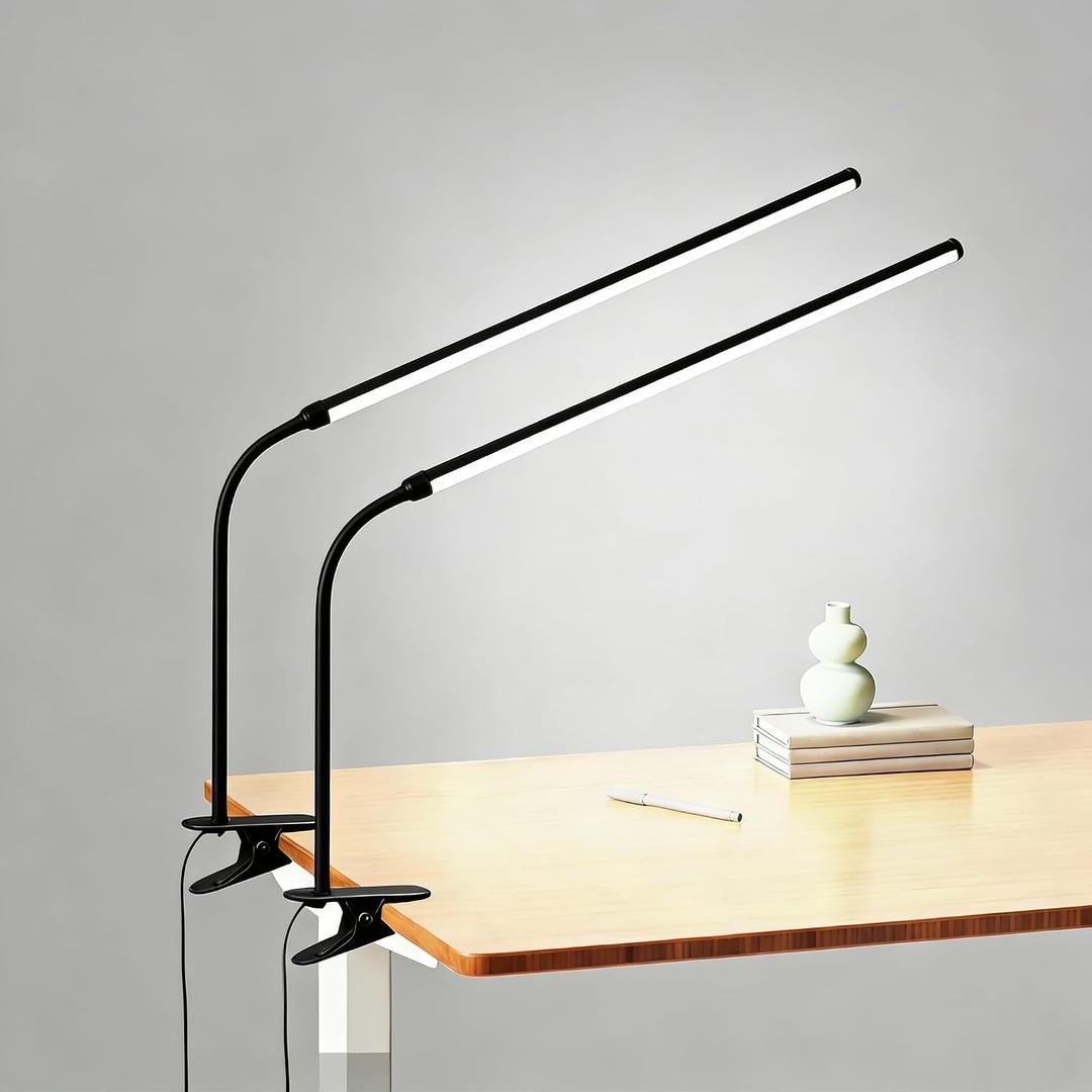 2 Pack LED Desk Lamp with Clamp, Dimmable Clip on Light for College Dorm Room, Eye-Friendly Reading Study Lamp for Students, Flexible Gooseneck Bedside Light, Home Office Desk Lights Bedroom