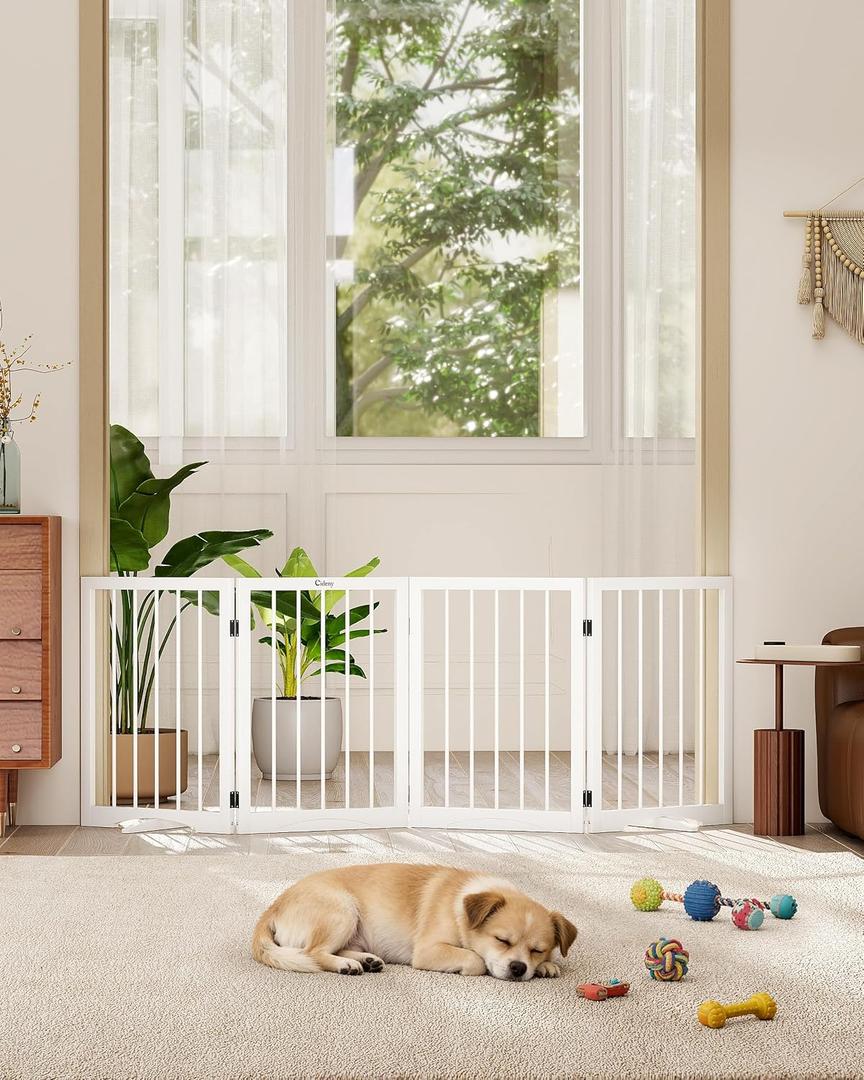 Free Standing Dog Gate Indoor, Foldable Dog Gate for Doorways Stairs Hallways,4-Panel Freestanding Pet Gate with Support Feet for Stability, Folding Puppy Gate Easy to Move, Doggy Gate 72"x24", 4-Panel, 24"Tall