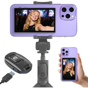 Selfie Monitor Screen for Phone with USB-C Remote Control, Magnetic Wireless Back Camera Mirroring 4K 30fps Recording, Speaker, 3 Brightness, for Vlog Live Stream(Not for iPhone17 Series&Google Pixel)