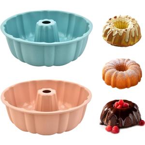 2 Pack Silicone Bundt Cake Pan Nonstick,10 Inch, Silicone Cake Molds,Pound Cake Pan, Baking Pan for Jello,Gelatin,Cake,Brownie and BreadPink+Blue