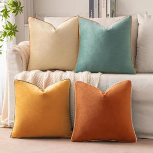 MIULEE Pack of 4 Decorative Throw Pillow Covers Soft Velvet Pillow Covers Double-Sided Design Cushion Cases 4-Color Mixed Pillow Covers for Sofa Bedroom Car 20 x 20 Inch Orange/Teal