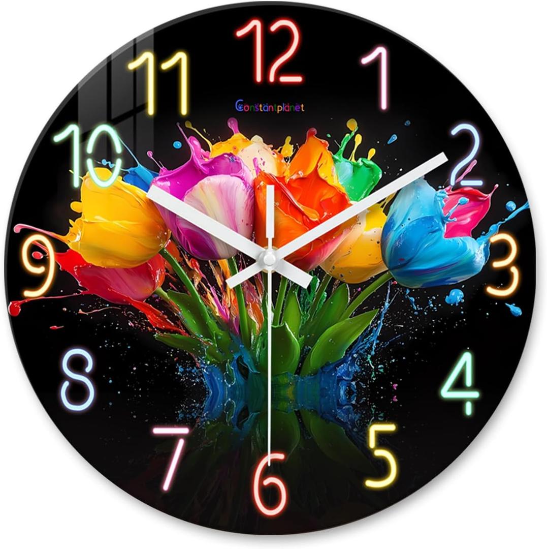 14 Inch Round Decorative Wall Clocks for Living Room Decor Flower Clock Battery Operated Silent Clock for Wall