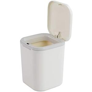 Xowine 0.5 Gallon Plastic Mini Push-Button Garbage Can, 2 L Desktop Mini Trash Can, White
