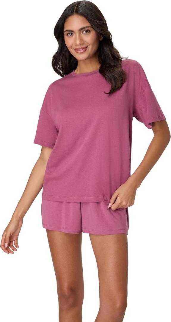 Hanes womens Originals 2 Piece Lounge Set, Comfywear Supersoft Boxy T-shirt & Sleep Shorts Loungewear Set (Medium, Mauve Mood/Mauve Mood)