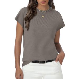 Womens Tops Summer Sweater Short Sleeve Shirts Dressy Casual Basic Casual Cap Sleeve Tops Beach Vacation Clothes (XX-Large, Khaki)