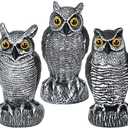 3-Pack Owl Decoys for Bird Deterrent - Weatherproof Bird Repellent Devices for Outdoor Use - Plastic Owls to Scare Birds Away and Control Garden Pests