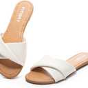 FITORY Women's Flat Sandals Fashion Slides With Soft Leather Slippers for Summer (10, White)