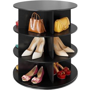 SpaceAid 3 Tier Rotating Shoe Rack Tower, Spinning Shoe Display Lazy Susan, Revolving 360 Shoe Rack Storage Round Carousel, Vertical Handbag Rotate Shoes Closet Organization (3-Tier Black)