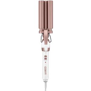 Conair Double Ceramic 3 Barrel Curling Iron, Hair Waver, Create Beachy Waves, Long-Lasting Natural Tight Waves for all Hair Lengths, White / Rose Gold (1 inch)