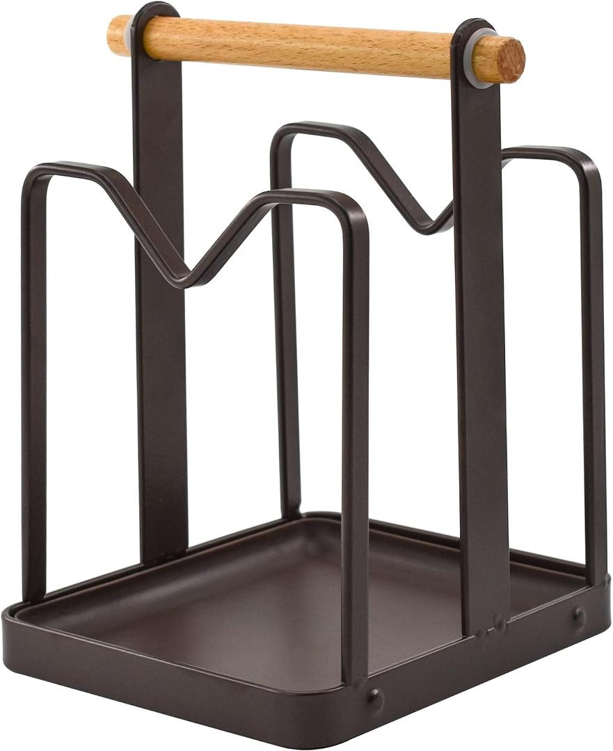 VANRA Cutting Board Organizer Metal Steel Pot Lid Holder Stand Kitchen Countertop Pot Pan Lid Rack, 2 Slots (Deep Brown)