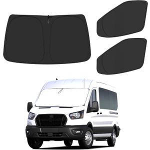 Front Windshield Side Window Sun Shade for 2015-2024 Fo-rd Transit Van High and Medium Roof, Foldable Window Sunshade Sun Visor Protector, Window Shades Blocks UV Rays Heat, Pack of 3