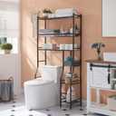 Lauren&Harold 6-Tier Over The Toilet Storage with Side Rack, 32.8" W x 12.2" D x 61" H Over Toilet Bathroom Organizer, Freestanding Above Over Toilet Storage Shelf for Restroom, Laundry, Black