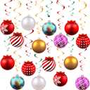 Skylety 36 Pcs Christmas Hanging Foil Swirl Decorations Party Ceiling Foil Swirl Decorations Christmas Ball Sign Snowflake for Ceiling Indoor Outdoor Holiday Party Supplies(Delicate Style)