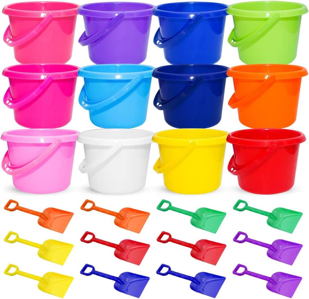 12 Pack Sand Buckets and Shovels for Kids 7.48 Inches | Beach and Sand Toys at The Beach | Use for Sand Molds at The Sandbox -12 Pail and 12 Shovel Set