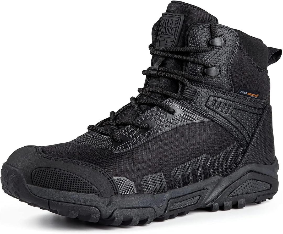 FREE SOLDIER Men's Waterproof Tactical Work Boots Lightweight Comfortable Combat Hiking Boots(Classic Black Wide 11)