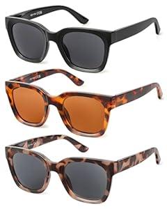 JOLISU 3 Pack Full Lens Reading Sunglasses for Women - Oversized Sun Readers with UV400 Protection, Spring Hinge Eyeglasses(1.5 Non-Bifocal)