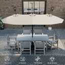 Kingdura 13ft Large Patio Umbrella with Solar Lights, Double-Sided Rectangle Outdoor Table Umbrella with Base Included, 12 Reinforced Ribs, 48 Led Lights, Crank Lift for Market Pool Deck, Beige