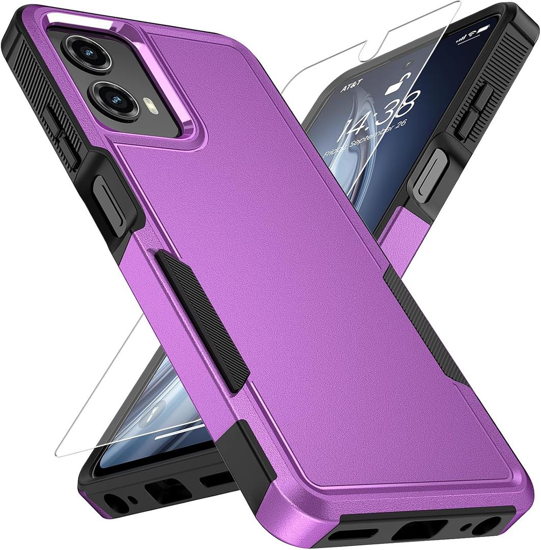 Vinve for Moto G 5G 2024 Case with HD Screen Protector, Military-Grade Shockproof & Dual-Layer Protection, Anti-Slip Grip Design Phone Case, Purple