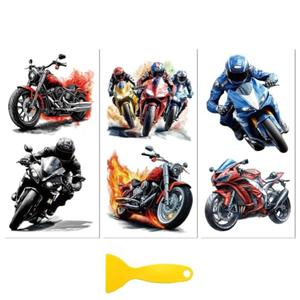 Peacoblue Rub on Transfer Decal Sticker for Furniture Craft Decor 6"x12" Cool Motorcycle, 3Pcs Waterproof UV DTF Transfer for Drawer Dresser Glass Porcelain Wood Plastic