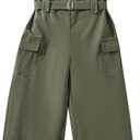 Girls Overalls Short Sleeve Top and Casual Wide Leg Jumpsuit 2 Pieces Outfits (11-12 Years, Army Green)