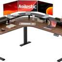 Agilestic L Shaped Standing Desk, Corner Desk with Monitor Shelf, Adjustable Height Gaming Table, Sit Stand Up Table, 63 x 55 Inch Home Office Computer Workstation, Splice Board, Dark Walnut