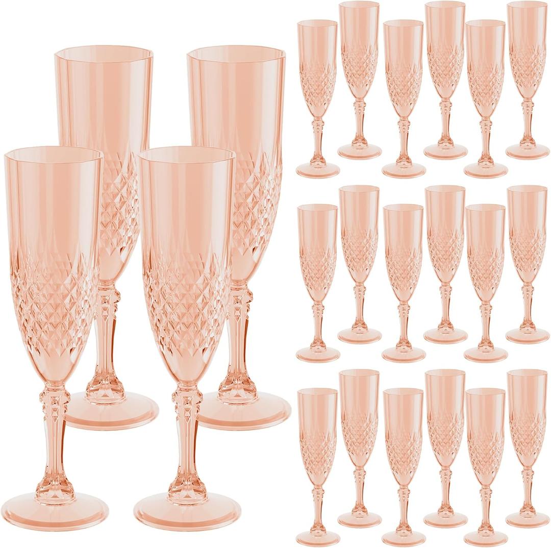Plastic Champagne Flutes 7oz, Reusable Drinking Glasses Cups Goblets Shatterproof Unbreakable, for Wedding Party Mimosa Bar (24, Rose Gold)