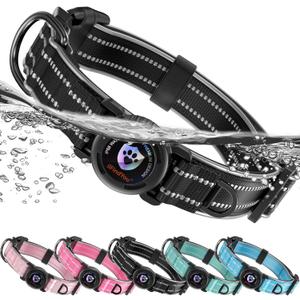 for AirTag Dog Collar for Small Dogs, IP68 Waterproof, Black-S | Threaded Lock Air TagHolder, Reflective, Dual D-Rings, Sponged, 600D nylon, High Tensile Strength, Bulit to Last, Adjustable
