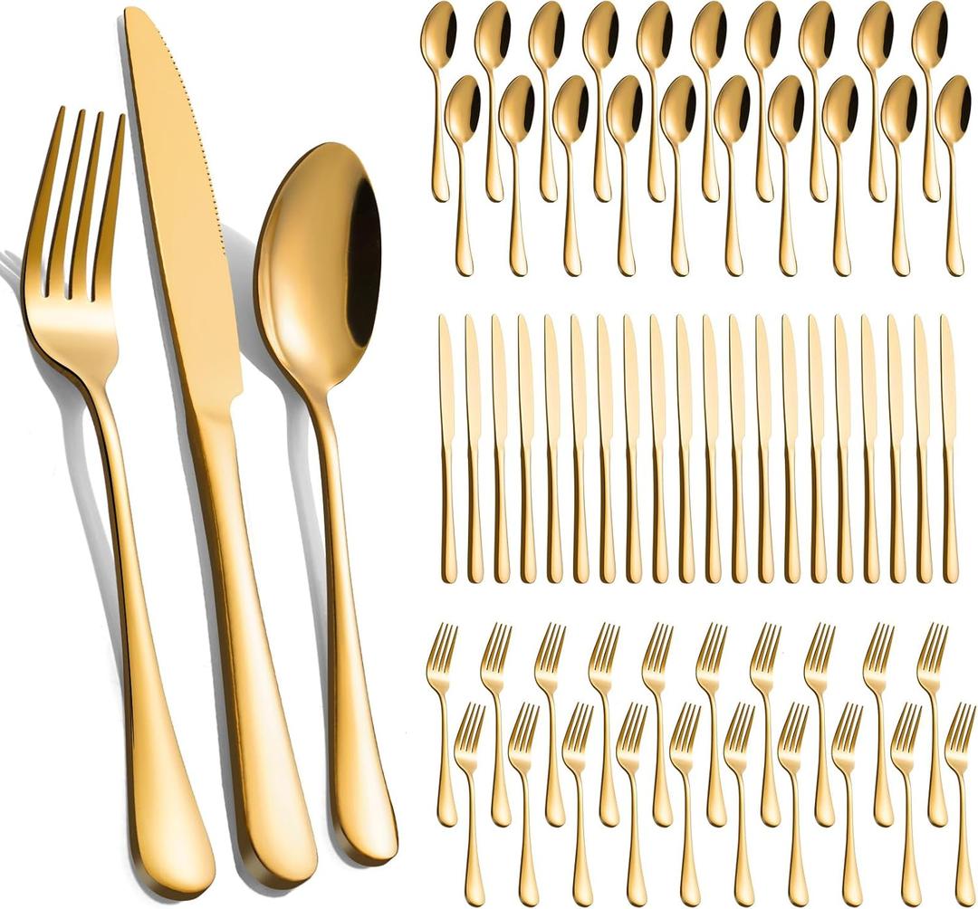 60-Pcs Gold Silverware Set - Stainless Steel Flatware Cutlery Set Service for 20, Mirror Polished Gold Flatware Set Include Forks Spoons Knives for Home, Wedding, Restaurant, Dishwasher Safe