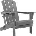 Adirondack Chairs, HDPE All-Weather Adirondack Chair, Fire Pit Chairs (Folding with Cup Holders, Grey)