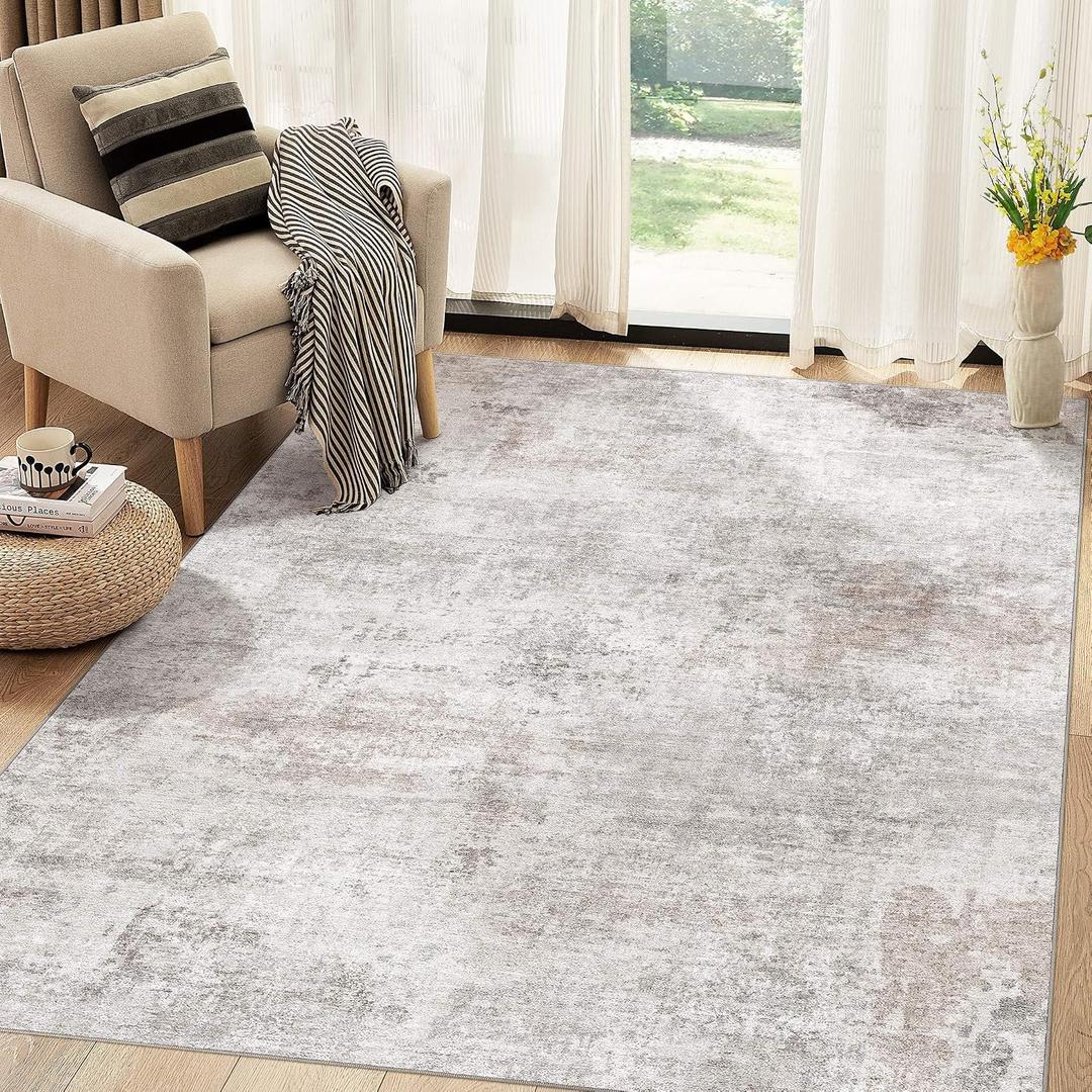 Washable Rug 5x7 Area Rugs for Living Room: Modern Abstract Neutral Soft Carpet for Bedroom Dining Room Under Kitchen Table Home Office Decor - Brown Grey