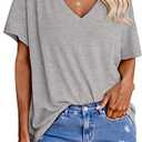 Womens Oversized Tshirts V Neck Short Sleeve Tops Summer Casual Loose Fit Tunic Tee Shirts, 3XL