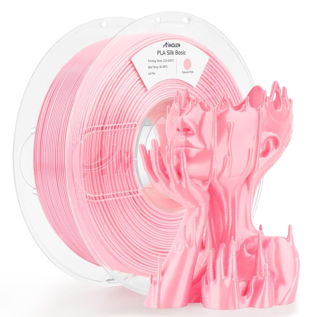 AMOLEN PLA Filament 1.75mm Silk Shiny Sakura Pink, 3D Printer Filament 1.75mm for 3D Printing 1kg(2.2lbs) Spool Compatible with Most FDM Printer