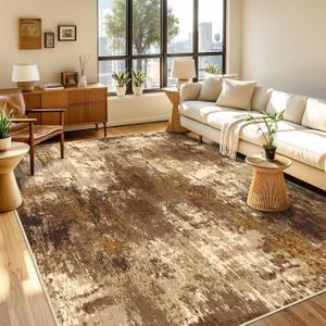 Washable Area Rugs 5'x7' Non-Slip Modern Abstract Soft for Living Room Entryway Bedroom Nursery, Print Pattern, Brown Tan Beige Coffee