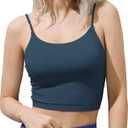 SIXIM Seamless Camisole Tops for Women Built in Bra Women's Spaghetti Strap Tank Tops Padded Double Layer Crop Tops(Navy-L) (L)