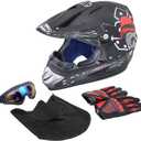OUMURS Adult Motocross Dirt Bike Helmet with Goggles, Gloves & Mask Dirt Bike ATV Helmet for Unisex-Adult Men Women Adjustable Sun Visor DOT/FMVSS-218 Off-Road Motorcycle Helmet UTV Helmet Downhill