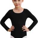 WEGETIT Leotards for Girls Long Sleeve Bodysuit Toddler Black Leotard Ballet Unitard Gymnastics Kids Dance Shirt (10-12 Years)
