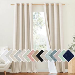 NICETOWN 100% Absolutely Blackout Linen Curtains with Thermal Insulated White Liner, 52" W, 2 PCs, Beige, 102" Long Drapes Sweep The Floor Decorative Keep Privacy Panels for Living Room/Villa/Bedroom