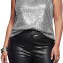 Sparkly Sequin Tops for Women Halter Tank Top Shiny Glitter Club Disco Rock Concert Outfit Sleeveless Dressy Shirt Blouse (Medium, A0 Silver)