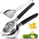 Lemon Squeezer Manual Stainless Steel with Strainers, Metal Citrus Press Juicer Bowl Heavy Duty - Lime Lemon Juicer Press, Lemon and Fruit Squeezer with Non-Slip Handles, Dishwasher Safe