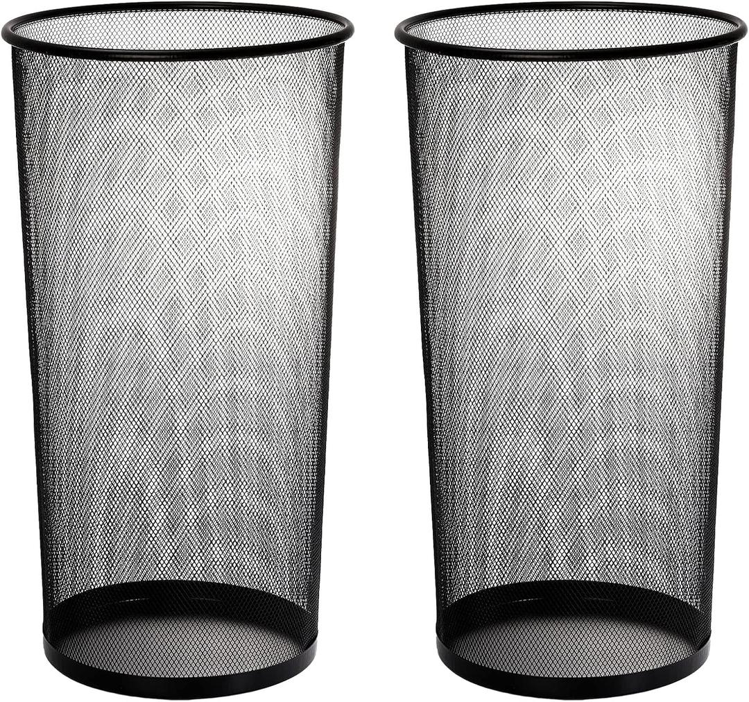 Youeon 2 Pack Large Umbrella Holder, 10.5x20 Inch Metal Mesh Umbrella Stand, Freestanding Bucket for Umbrellas, Canes, Walking Sticks, Wrapping Paper, Entryway, Home, Office, Hotel, Black