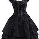 Ainclu Womens Classic Black Layered Lace-up Goth Lolita Dress Size 2 XL