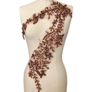 Lace Appliques Patches Glass Acrylic Rhinestoens Sewing for Wedding Dress Sew on Clothing Prom Costumes Gown Designer DIY Front Bodice Decorations (Brown)