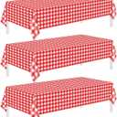 Childom 3 Pack Red and White Checkered Tablecloths 54"x108" Christmas Tablecloths for Rectangle, Disposable Plastic Table Cover for Weddings, Home, Birthday,Picnic,Buffet, Pizza Party,Racing Car Decors