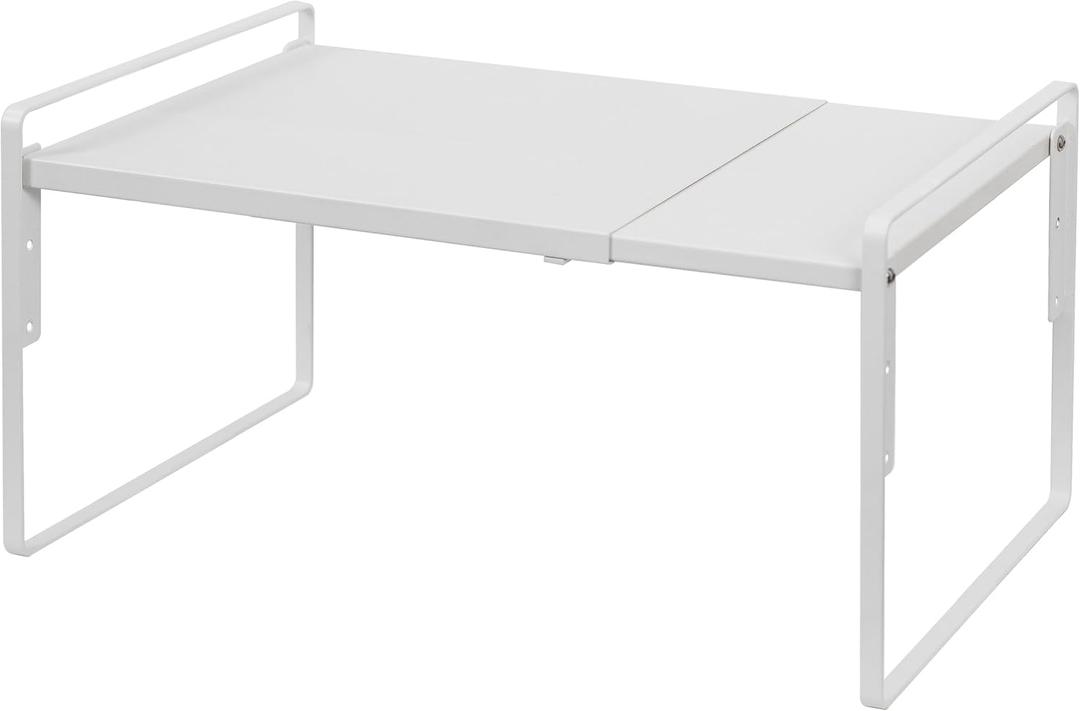 Nxconsu Cabinet Shelf Expandable Height Adjustable Shelf Organizer Riser for Kitchen Cabinet Pantry Cupboard Under Sink Countertop Organization Storage Space Saver Stackable Heavy Duty Metal White XL (10.3D * 13.8-24.8W * 9.7H)