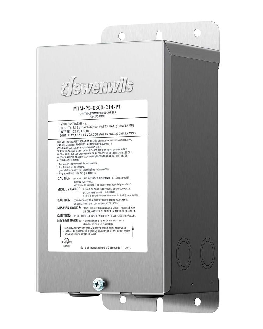 DEWENWILS 300W Low Voltage Pool Light Transformer, 120V AC to 12V/13V/14V AC, Multi-tap Safety Transformer for Pool Lighting, Spa, Underwater Fountain Lights, Outdoor Landscape Lights, UL Listed