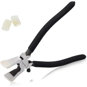 SPEEDWOX Glass Running Pliers With Curved Jaws - Professional Glass Breaking Tool for Stained Work, Key Fob Hardware Install, Mosaics - Black With 2 Pair of Rubber Tips