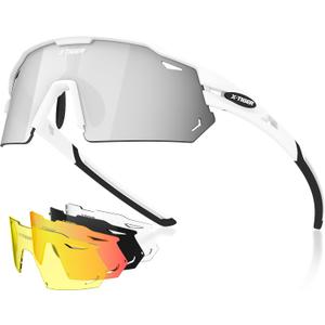 X-TIGER Polarized Cycling Glasses with 5 Interchangeable Lenses,MTB Biking Baseball Running Sports Sunglasses for Men Women (Whiteblack)